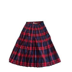 Vintage British Wool Red Tartan Pleated Kilt